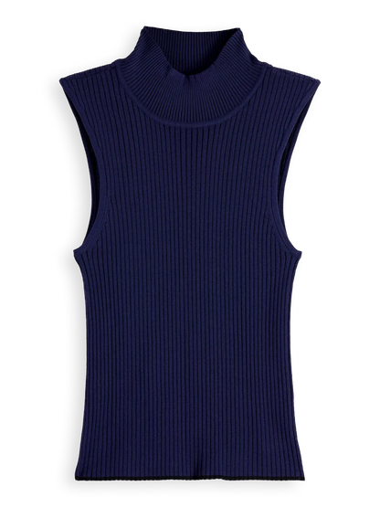 Ribbed Knit Turtleneck Tank