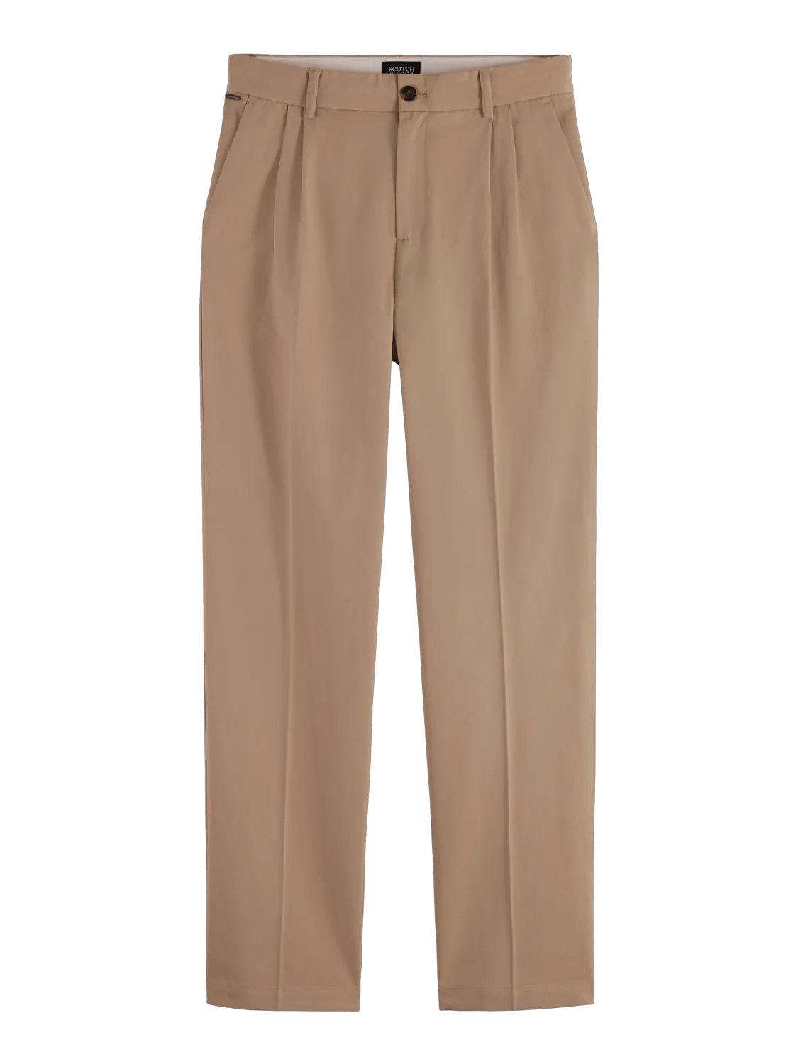 Pleated Cotton/Lyocell Twill Relaxed Straight Fit Chino