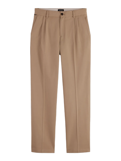 Pleated Cotton/Lyocell Twill Relaxed Straight Fit Chino