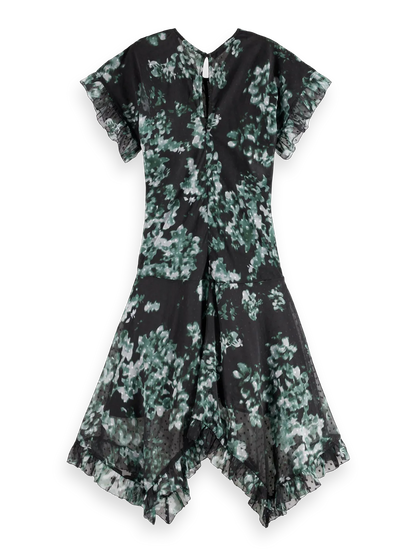 Floral Printed Fil Coupe Mini Ruffle Dress