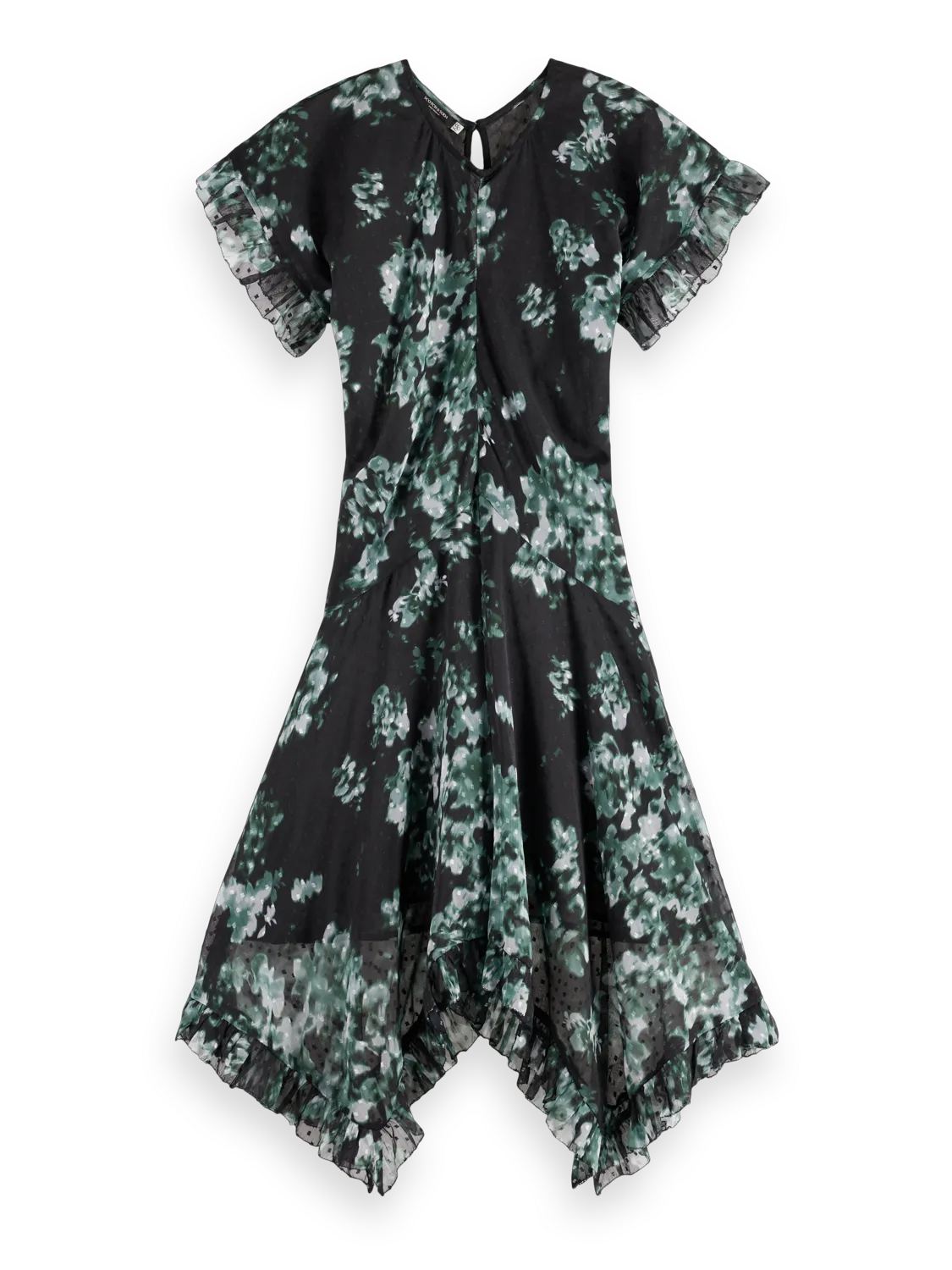Floral Printed Fil Coupe Mini Ruffle Dress