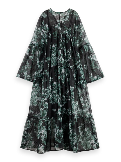 Floral Printed Fil Coupe Maxi Dress