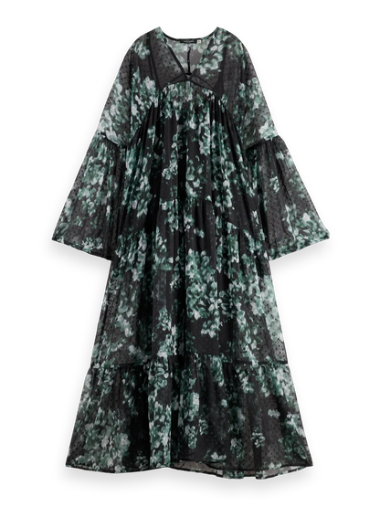 Floral Printed Fil Coupe Maxi Dress