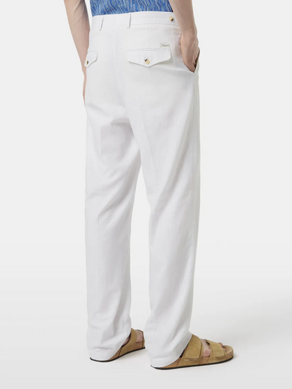 Pleated Relaxed Straight Cotton-Linen Twill Chino