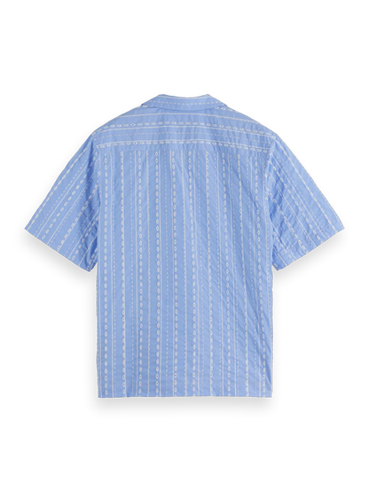 Embroidered-Stripe Relaxed-Fit Short Sleeve Shirt