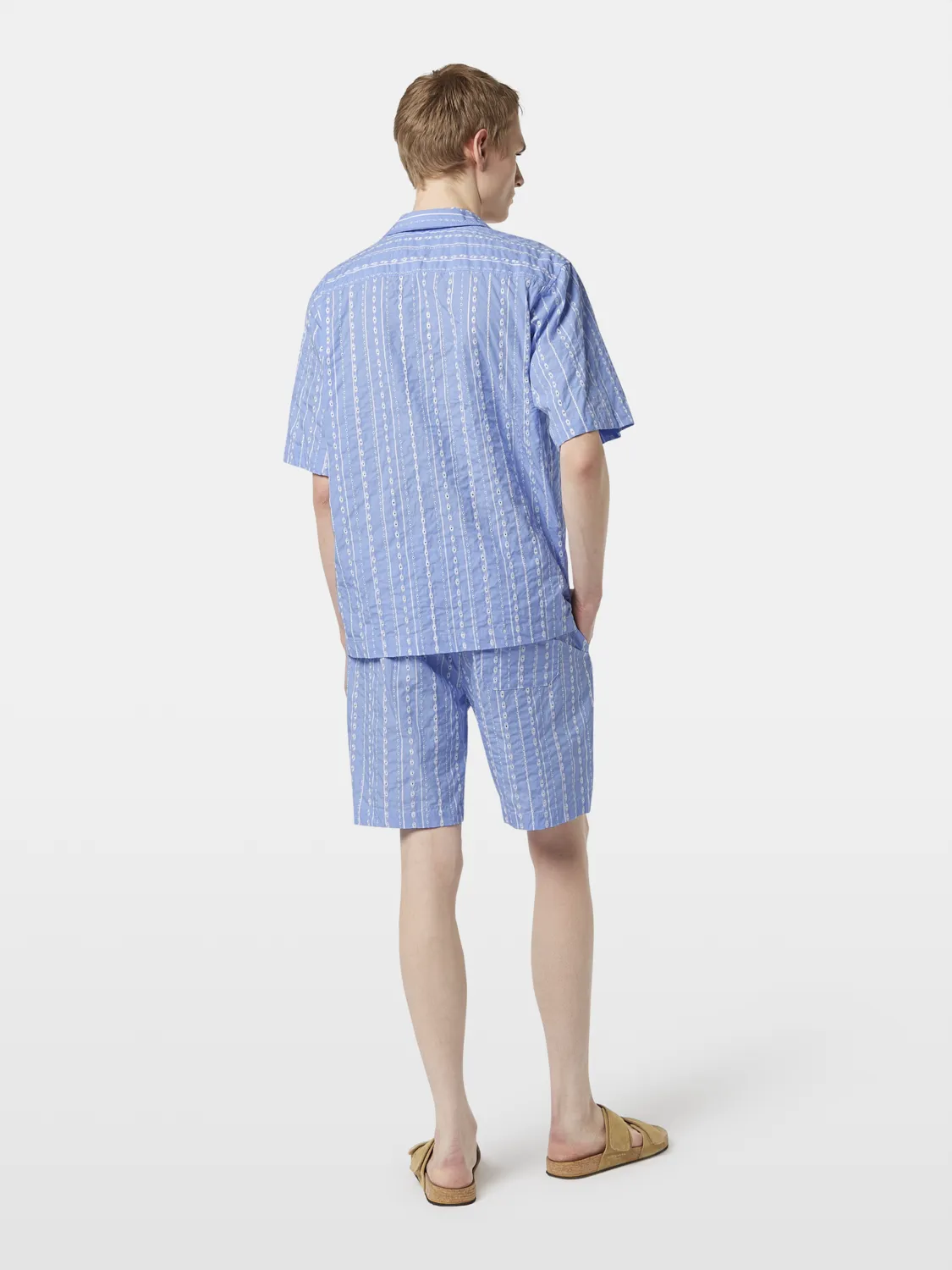 Embroidered-Stripe Relaxed-Fit Short Sleeve Shirt