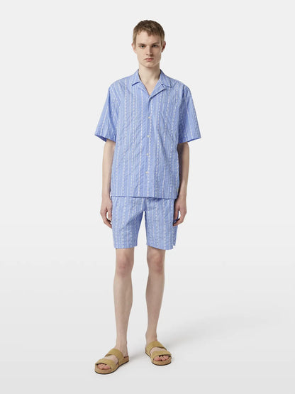 Embroidered-Stripe Relaxed-Fit Short Sleeve Shirt