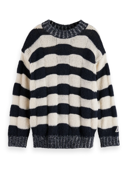 Girls' Loose-Fit Chunky Striped Pullover
