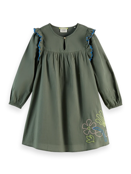 Girls' Seersucker embroidered dress
