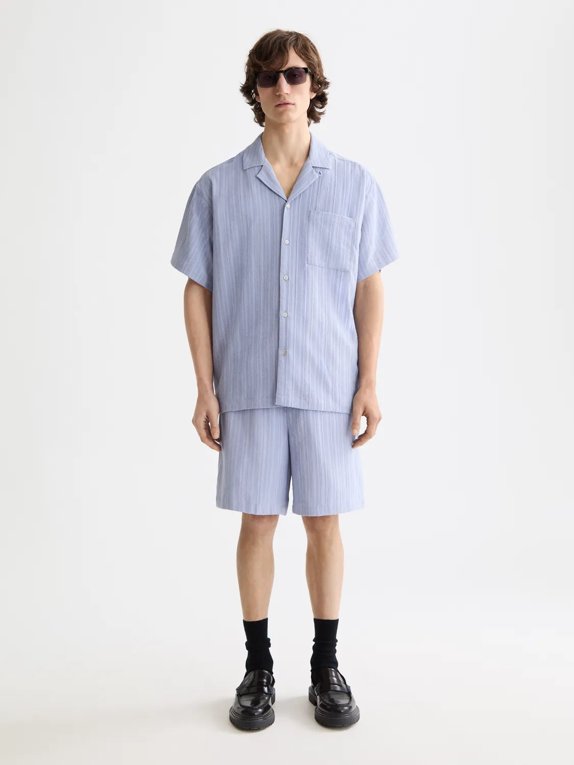 Tonal-Striped Short-Sleeved Shirt