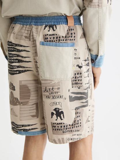 Loose-Fit Printed Washed Bermuda Shorts