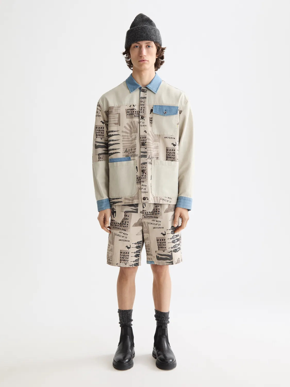 Loose-Fit Printed Washed Bermuda Shorts