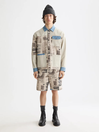 Loose-Fit Printed Washed Bermuda Shorts