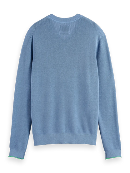 Regular-Fit Cotton Linen V-Neck Pullover