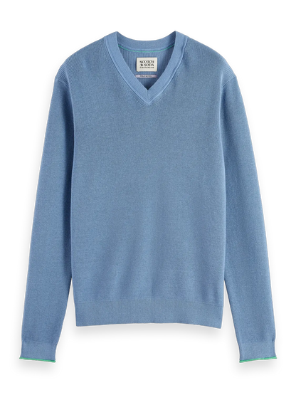Regular-Fit Cotton Linen V-Neck Pullover
