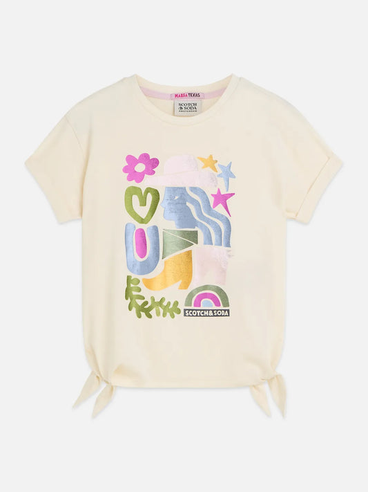 Girls' Front Artwork Relaxed-Fit Knotted T-Shirt