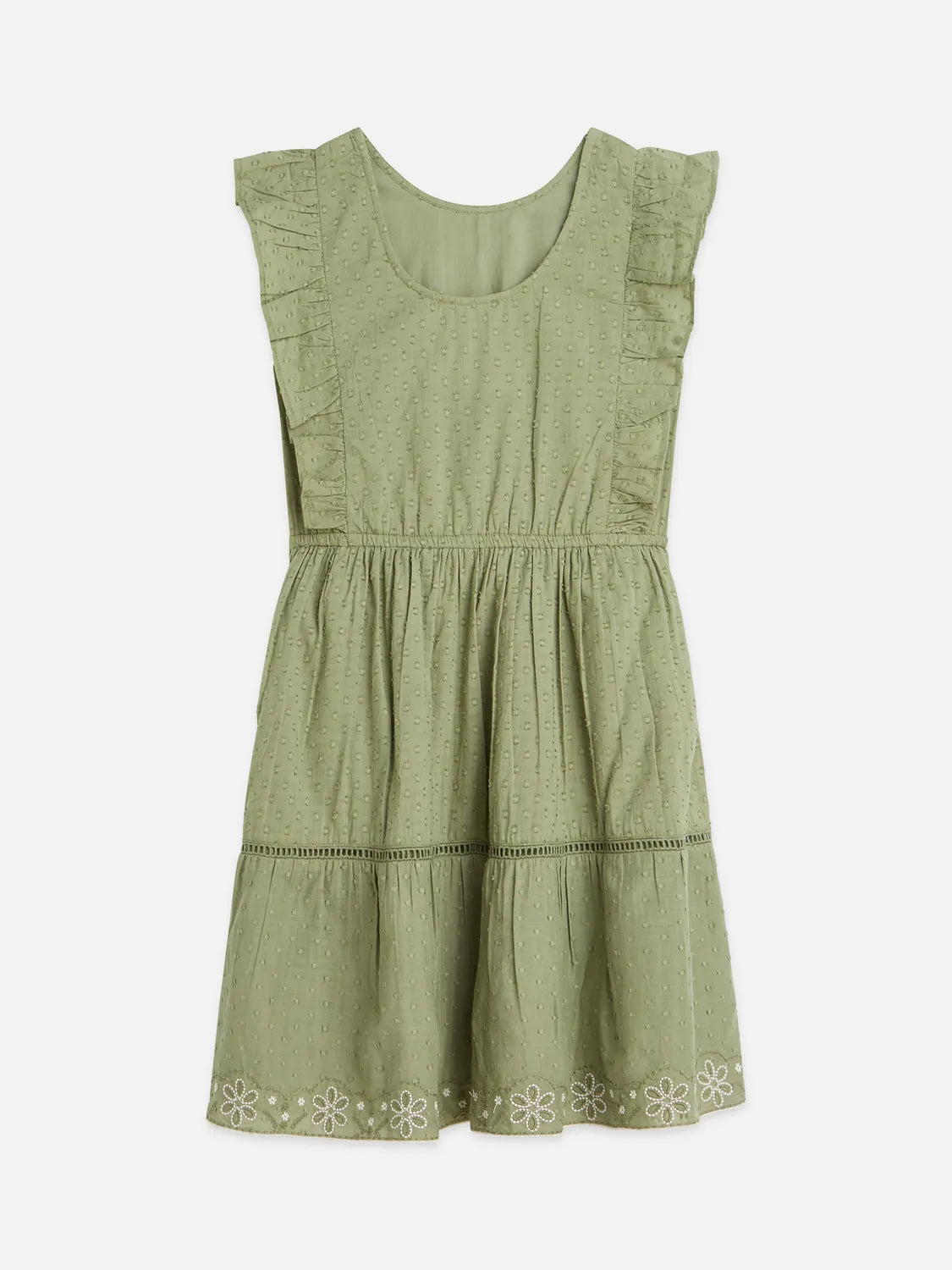 Girls' Embroidered Hem Clip Jacquard Cotton Dress