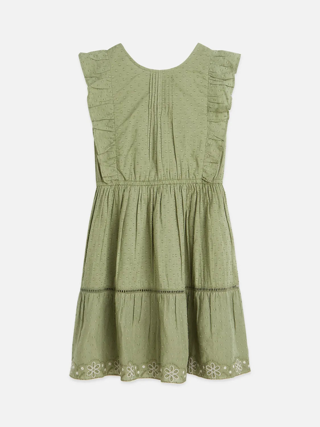 Girls' Embroidered Hem Clip Jacquard Cotton Dress