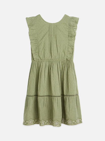 Girls' Embroidered Hem Clip Jacquard Cotton Dress