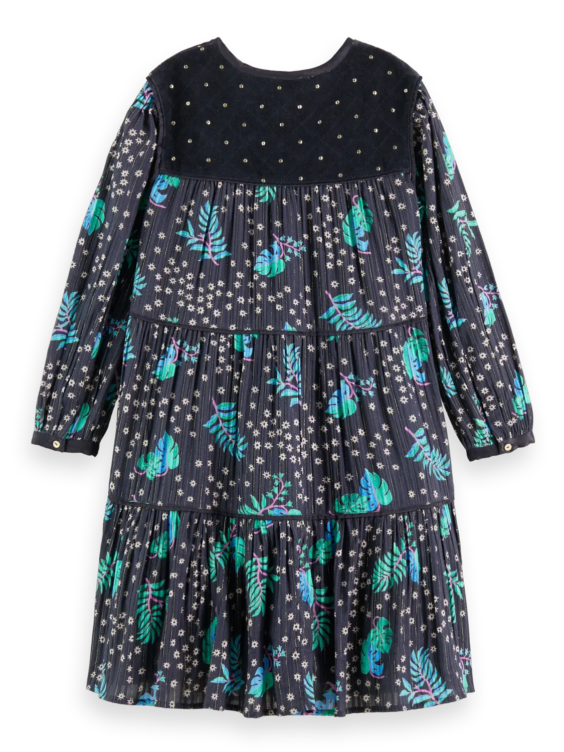 Girls' All-Over Printed Velvet Detail Dress