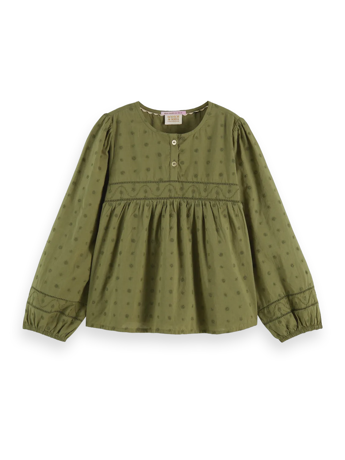 Girls' Broderie Anglaise Paneled Top