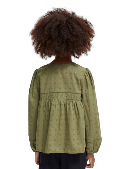 Girls' Broderie Anglaise Paneled Top