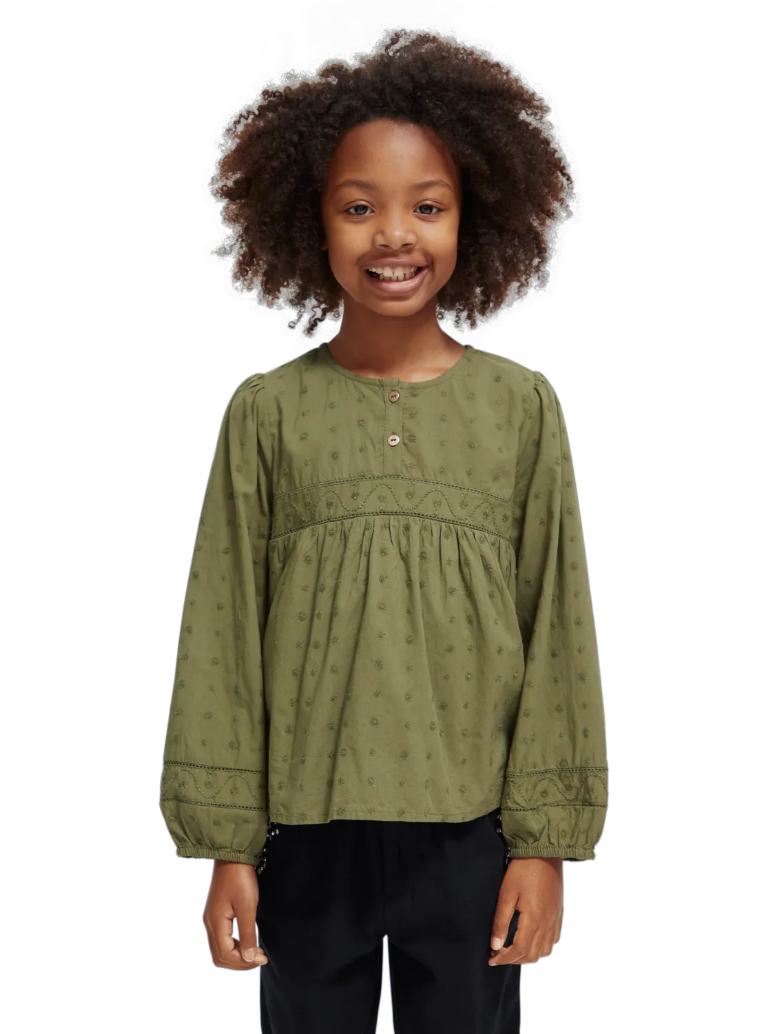Girls' Broderie Anglaise Paneled Top