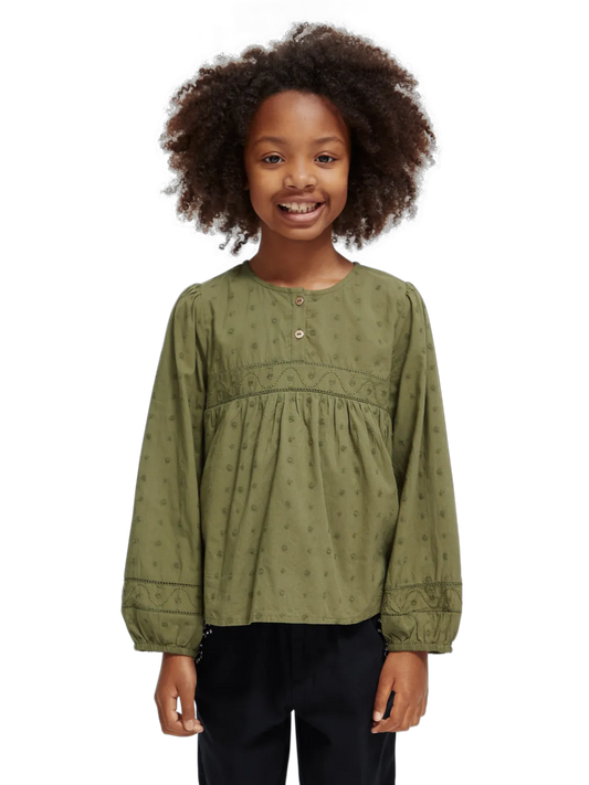 Girls' Broderie Anglaise Paneled Top