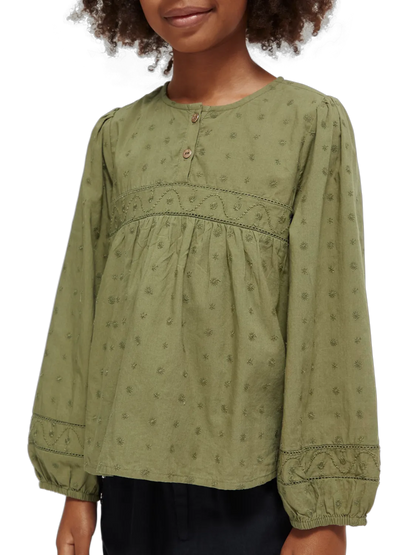 Girls' Broderie Anglaise Paneled Top