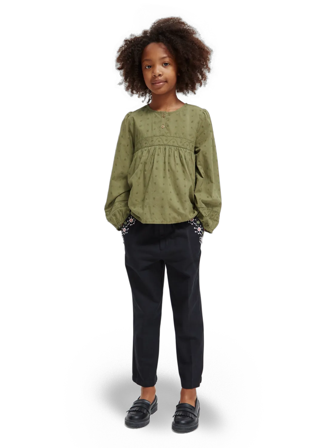 Girls' Broderie Anglaise Paneled Top