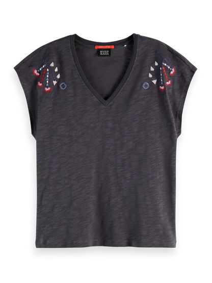 Embroidered V-Neck T-Shirt
