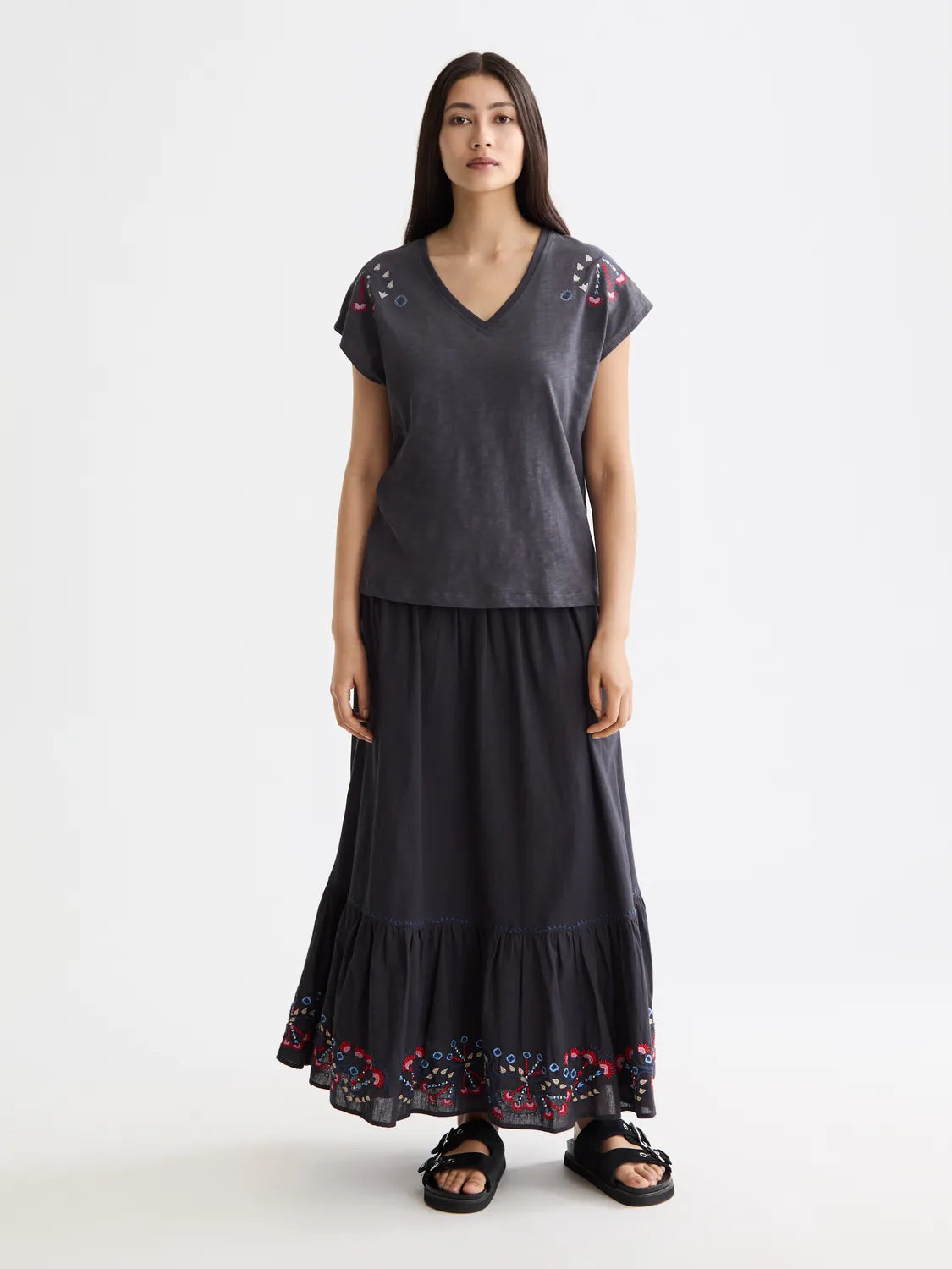 Embroidered V-Neck T-Shirt