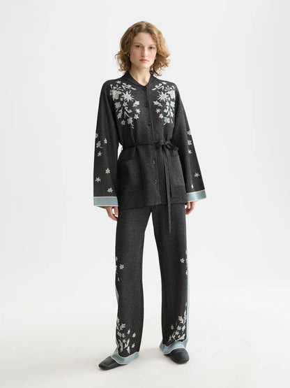 Jacquard Belted Knitted Jacket