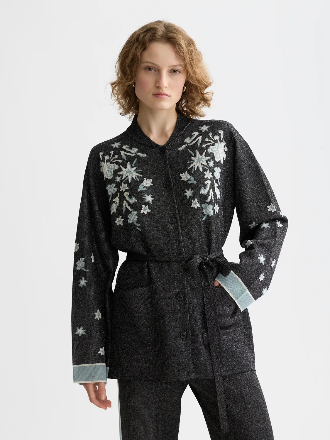Jacquard Belted Knitted Jacket