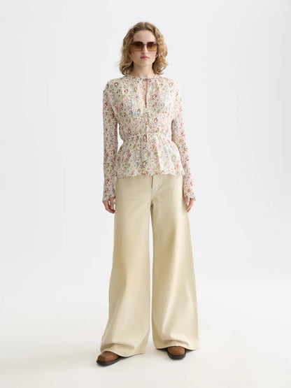 Printed Tied Front Woven Top