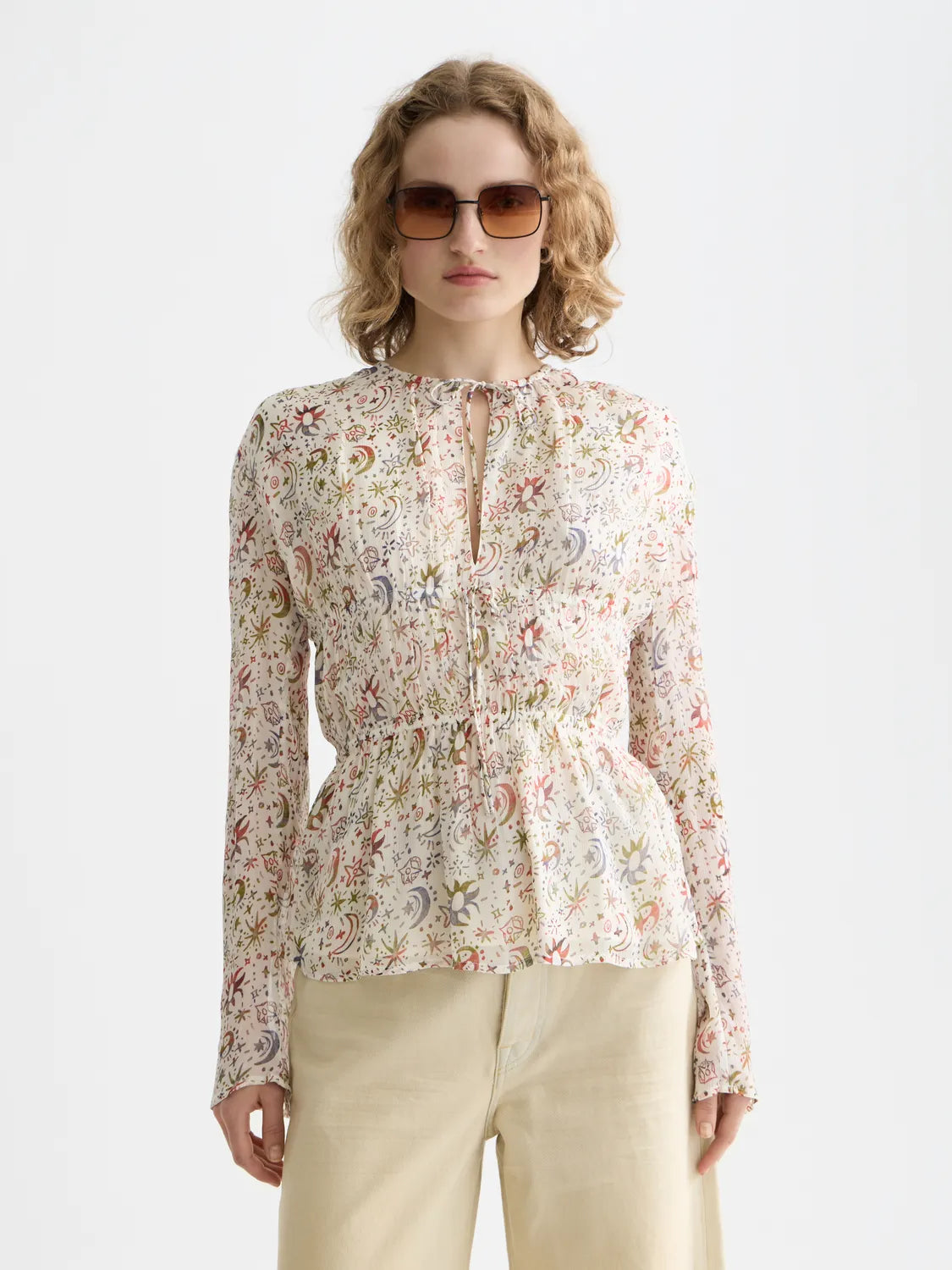 Printed Tied Front Woven Top