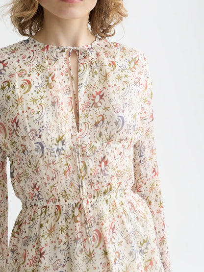 Printed Tied Front Woven Top