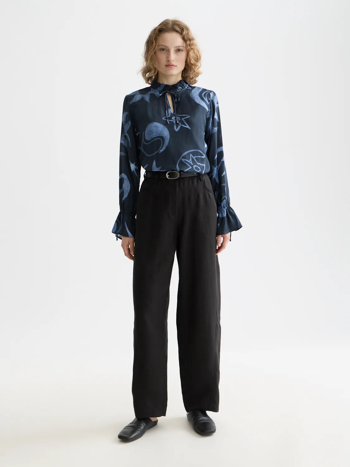 Printed Drawstring Cuffs Shirt