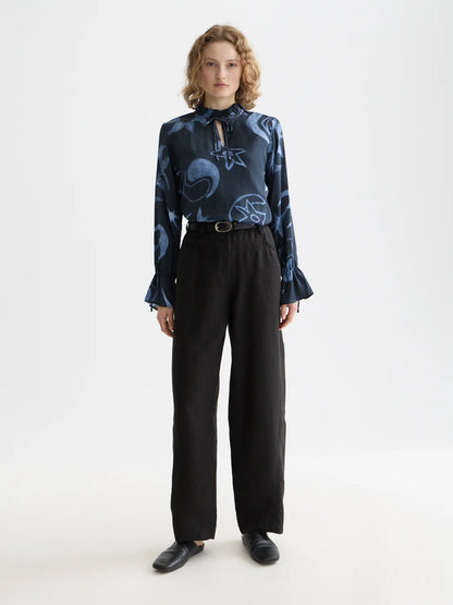 Printed Drawstring Cuffs Shirt