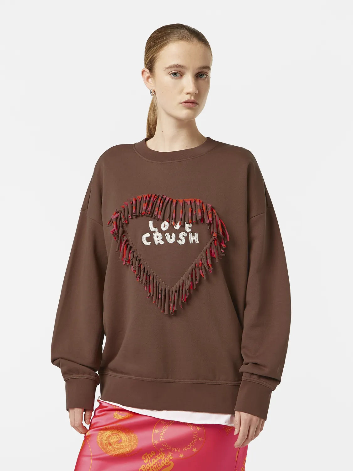 Love Crush Fringed Heart Oversized-Fit Sweatshirt