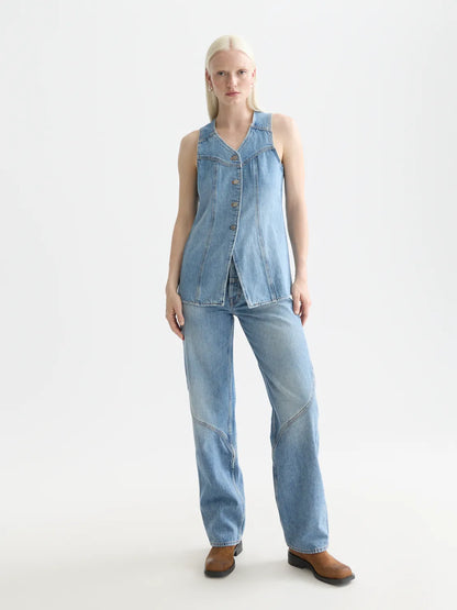 Denim Top With Western Seam Details