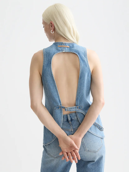 Denim Top With Western Seam Details