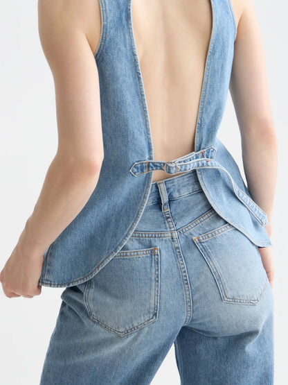 Denim Top With Western Seam Details