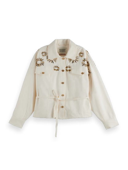 Embellished Belted Cotton Trucker Jacket