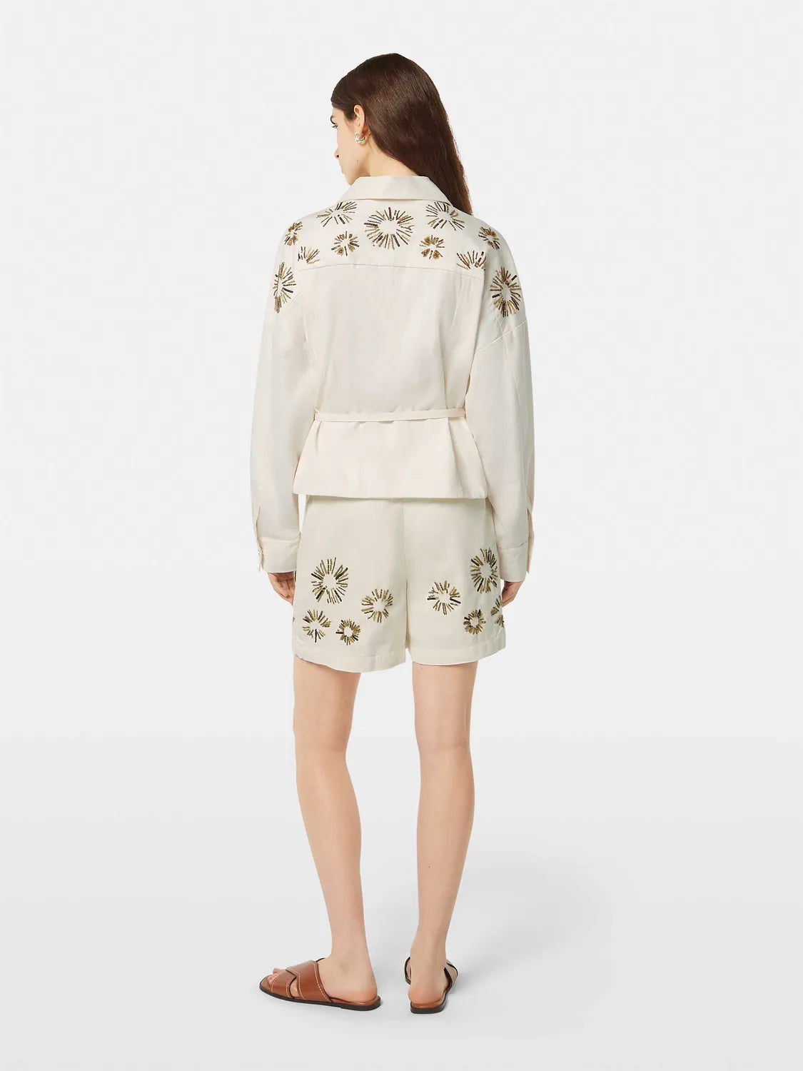 Embellished Belted Cotton Trucker Jacket