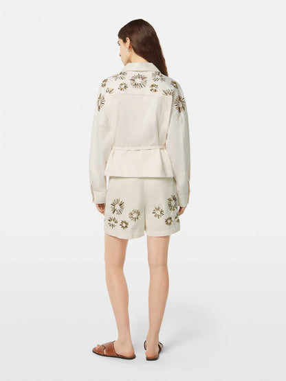 Embellished Belted Cotton Trucker Jacket