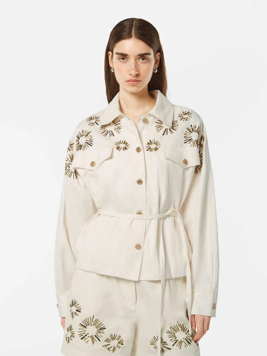 Embellished Belted Cotton Trucker Jacket