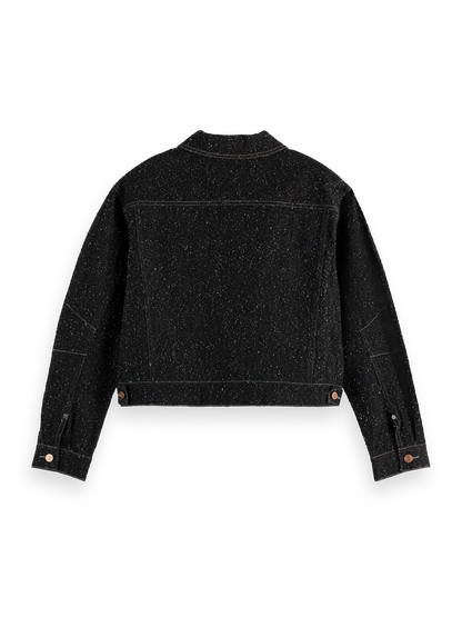 Black denim textured oversized jacket — Black Snow