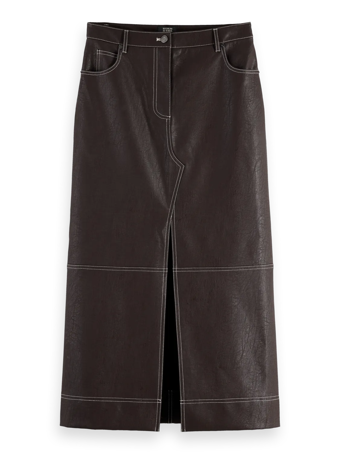 Faux Leather midi skirt with front slit