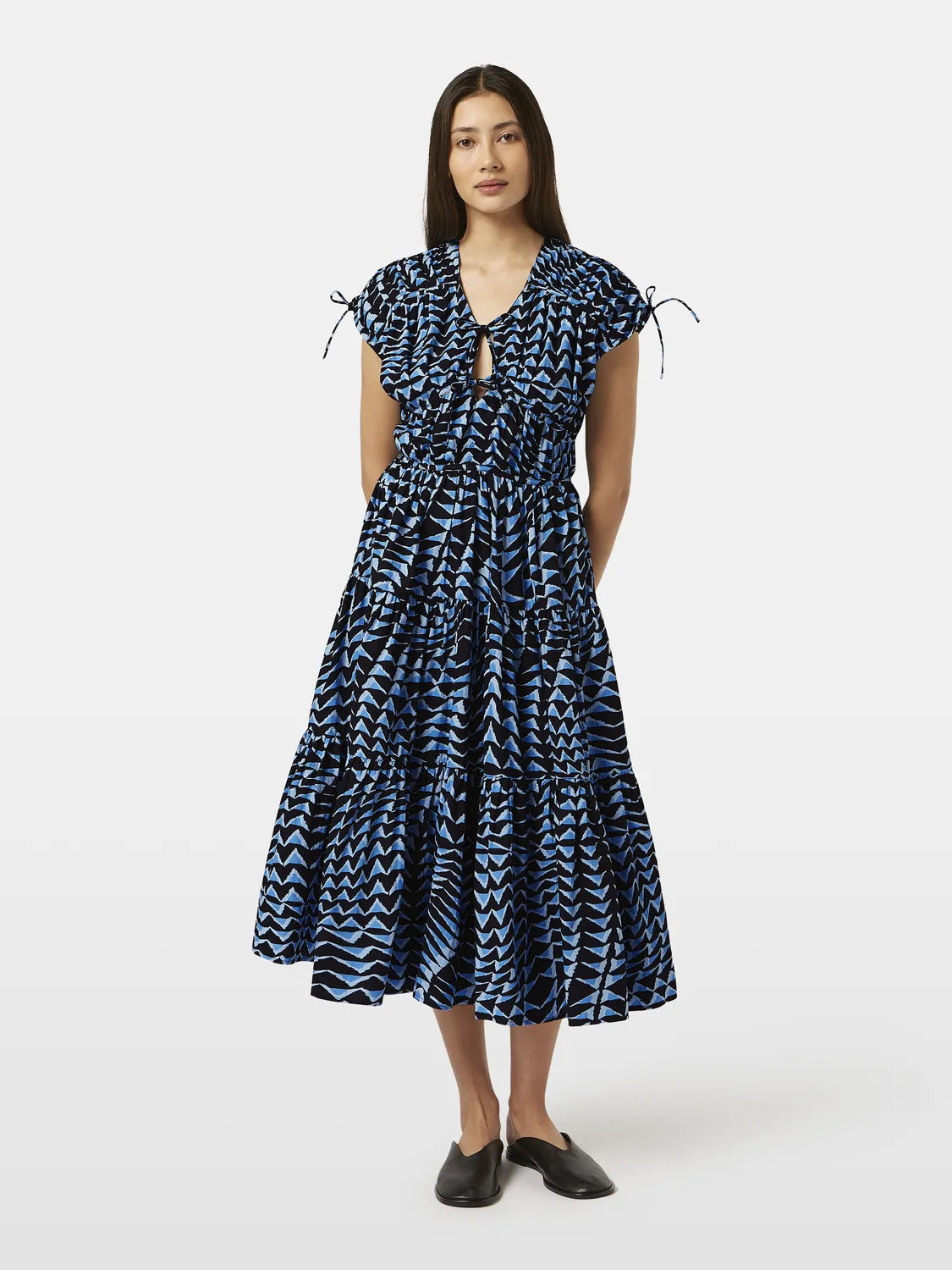 Tiered Poplin Midi Dress